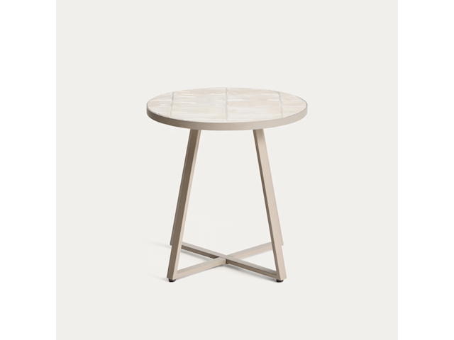 Ronde bijzettafel van gegalvaniseerd staal en beige tegels ø45 cm, kave home, tella - afbeelding 1 van  7