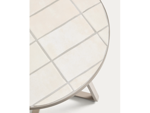 Ronde bijzettafel van gegalvaniseerd staal en beige tegels ø45 cm, kave home, tella - afbeelding 3 van  7