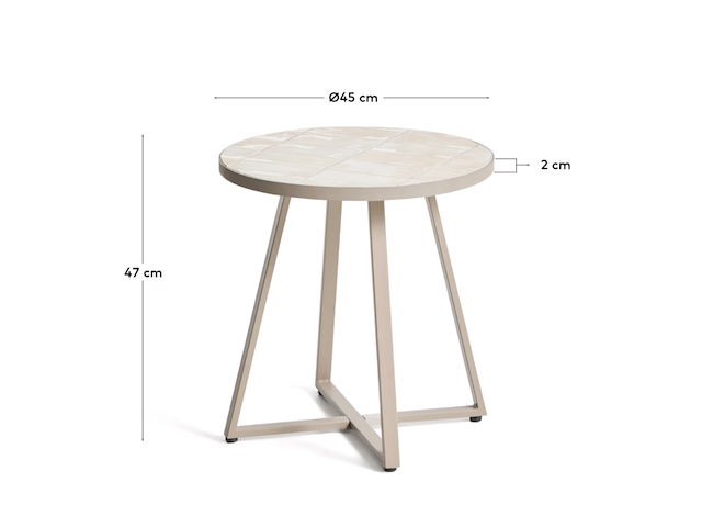 Ronde bijzettafel van gegalvaniseerd staal en beige tegels ø45 cm, kave home, tella - afbeelding 5 van  7