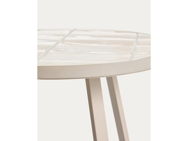 Ronde bijzettafel van gegalvaniseerd staal en beige tegels ø45 cm, kave home, tella - afbeelding 4 van  5