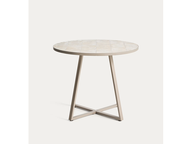 Ronde bijzettafel van gegalvaniseerd staal en beige tegels ø90 cm, kave home, tella - afbeelding 1 van  9