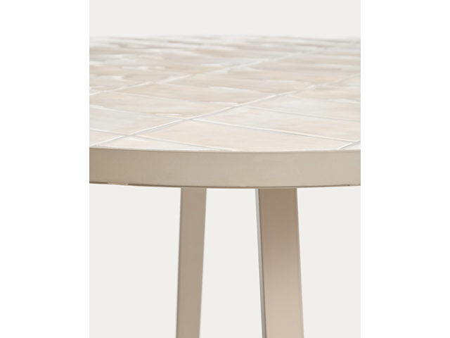 Ronde bijzettafel van gegalvaniseerd staal en beige tegels ø90 cm, kave home, tella - afbeelding 5 van  9