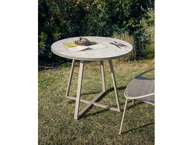 Ronde bijzettafel van gegalvaniseerd staal en beige tegels ø90 cm, kave home, tella - afbeelding 2 van  6