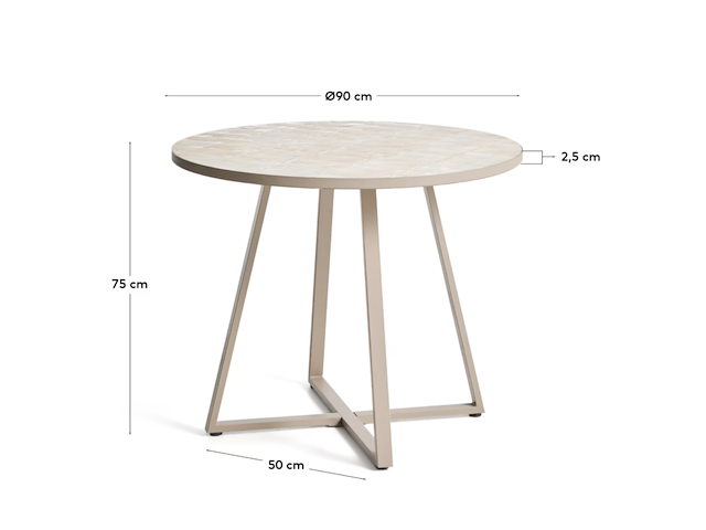 Ronde bijzettafel van gegalvaniseerd staal en beige tegels ø90 cm, kave home, tella - afbeelding 6 van  6