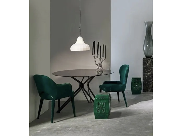 Ronde eettafel, zwart glas polspotten - afbeelding 2 van  5