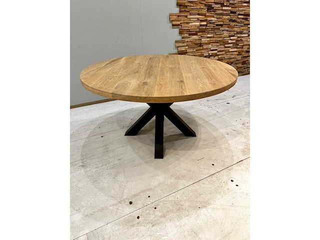 Ronde eiken eettafel 130 cm. - afbeelding 1 van  3
