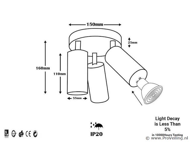 Ronde opbouwspot gu10 fitting armatuur– 3 draaibare (x4) - afbeelding 6 van  6