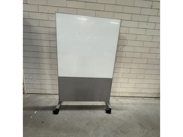 Roomdivider met whiteboard, wit/grijs, verrijdbaar - afbeelding 1 van  3