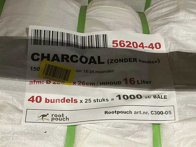 Root pouch charcoal 16l kweekzak (2000x) - afbeelding 3 van  3