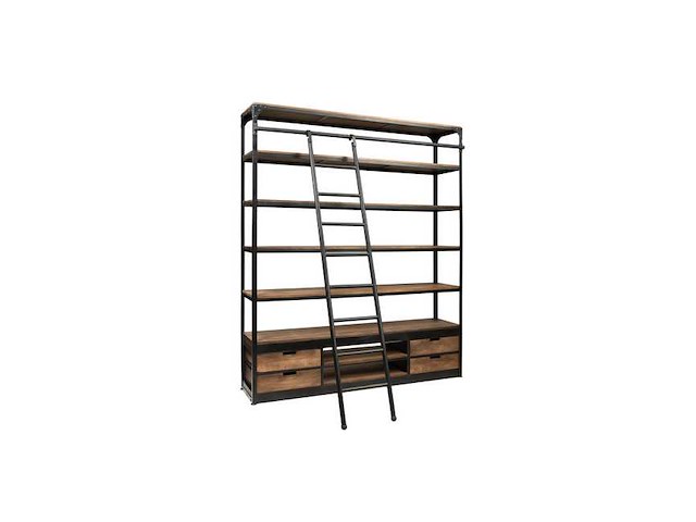 Rootsmann industriele boekenkast met ladder 2.0 - afbeelding 2 van  6