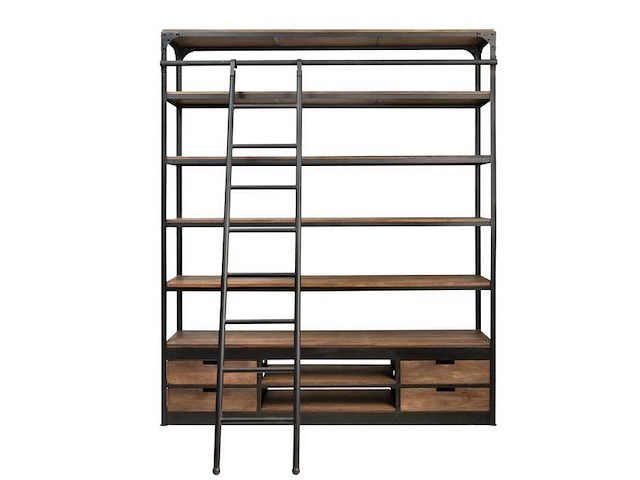 Rootsmann industriele boekenkast met ladder 2.0 - afbeelding 1 van  6