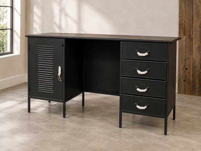 Rootsmann retro zwart stalen bureau - afbeelding 1 van  9