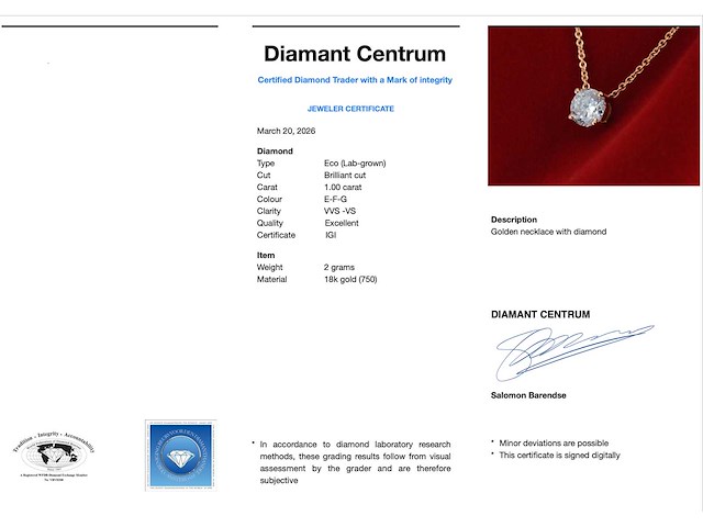 Rose gouden collier met een diamant van 1.00 carat - afbeelding 3 van  7