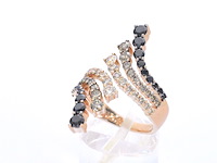 Rosé gouden ring met champagne en zwart gekleurde diamanten - afbeelding 3 van  9