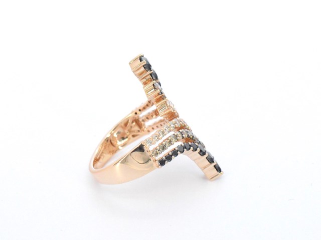 Rosé gouden ring met champagne en zwart gekleurde diamanten - afbeelding 5 van  9