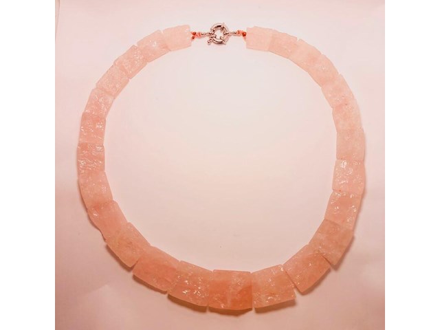Rose quartz 'big necklace' massieve collier ketting met blokjes - afbeelding 1 van  3
