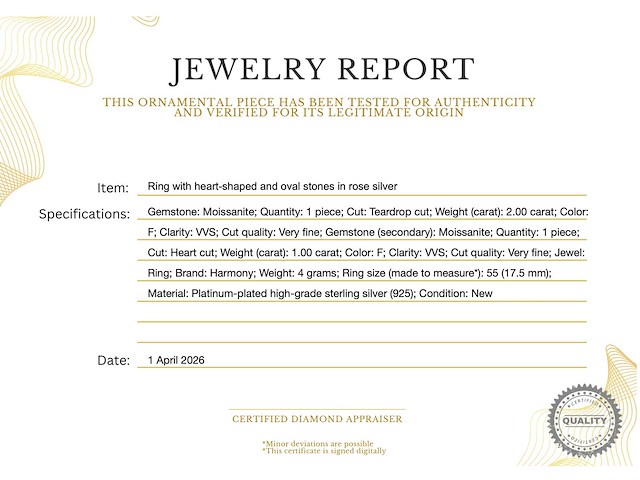 Rosé zilveren ring met hartvormige en ovale stenen - afbeelding 4 van  10