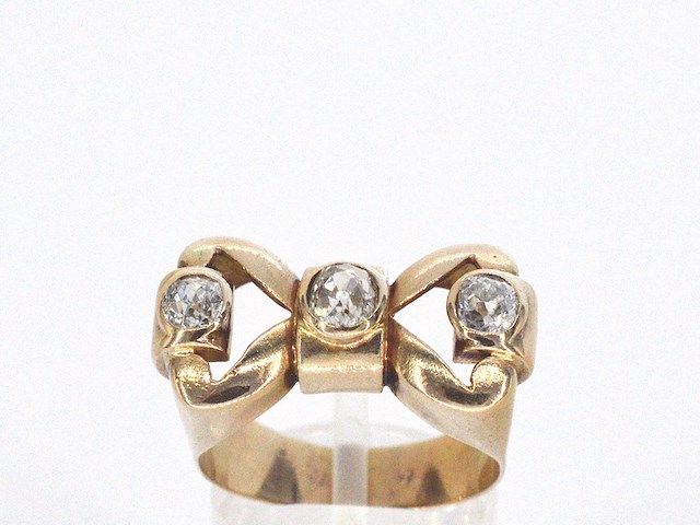 Rosegouden art deco ring met diamanten - afbeelding 1 van  12