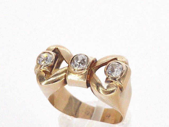 Rosegouden art deco ring met diamanten - afbeelding 6 van  12