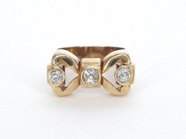 Rosegouden art deco ring met diamanten - afbeelding 9 van  12