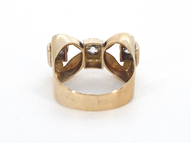 Rosegouden art deco ring met diamanten - afbeelding 10 van  12