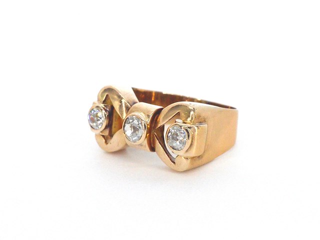 Rosegouden art deco ring met diamanten - afbeelding 11 van  12