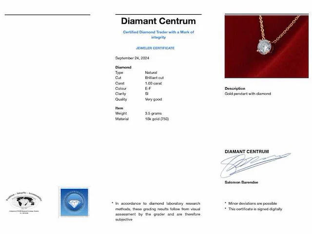 Rosegouden collier briljant 1.00 ct - afbeelding 2 van  10