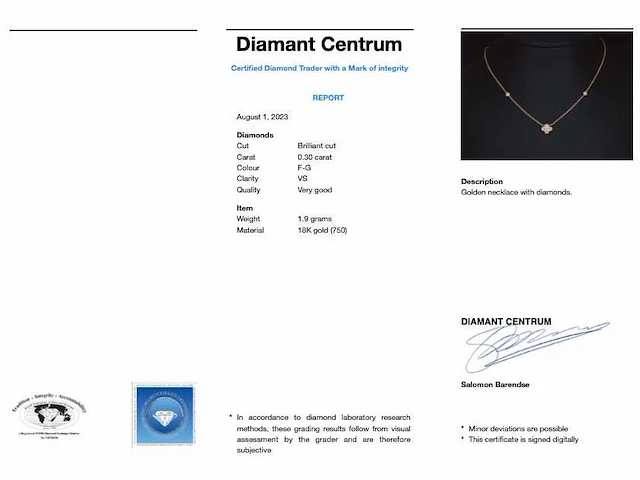 Rosegouden collier klavervier diamant - afbeelding 8 van  8