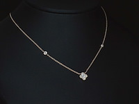 Rosegouden collier met diamanten hangers klaver vier - afbeelding 3 van  9