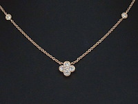 Rosegouden collier met diamanten hangers klaver vier - afbeelding 1 van  9