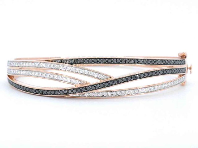 Rosegouden design armband met witte en zwarte briljanten diamanten - afbeelding 1 van  9