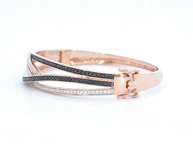 Rosegouden design armband met witte en zwarte briljanten diamanten - afbeelding 3 van  9