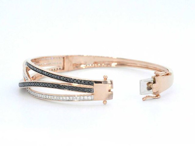Rosegouden design armband met witte en zwarte briljanten diamanten - afbeelding 4 van  9