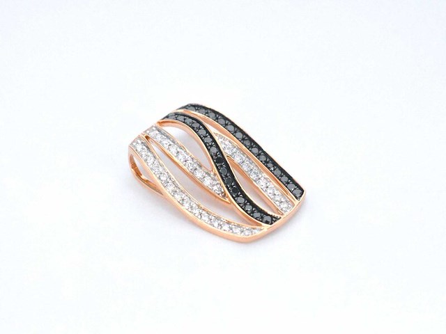 Rosegouden design hanger met witte en zwarte (enhanced) briljant geslepen diamanten - afbeelding 5 van  9