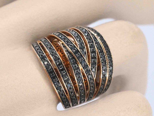 Rosegouden design ring met briljanten diamanten - afbeelding 2 van  8