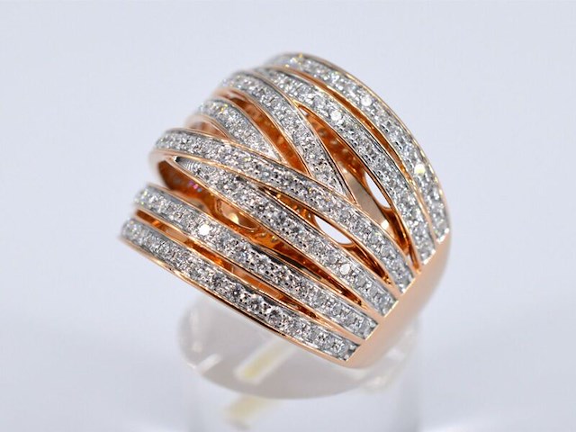 Rosegouden design ring met briljanten diamanten - afbeelding 4 van  8