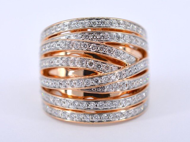 Rosegouden design ring met briljanten diamanten - afbeelding 6 van  8