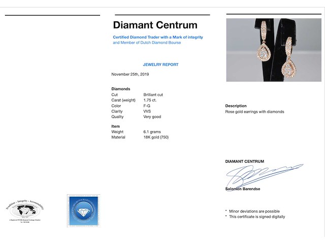 Rosegouden druppelvormige oorhangers met briljant geslepen diamanten - afbeelding 3 van  8