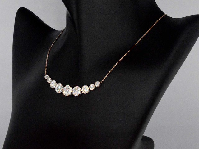 Rosegouden halsketting met hoge kwaliteit diamanten - afbeelding 5 van  8