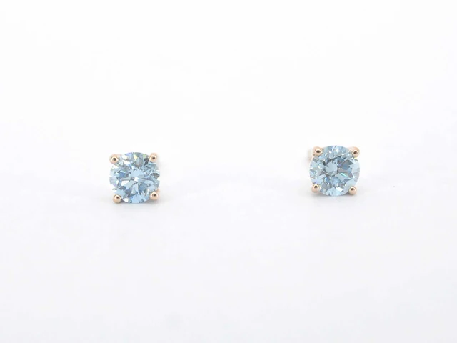 Roségouden oorbellen blauwe diamant - afbeelding 2 van  7