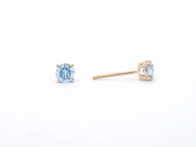 Roségouden oorbellen blauwe diamant - afbeelding 4 van  7