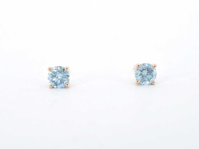 Rosegouden oorbellen diamant blauw - afbeelding 1 van  7