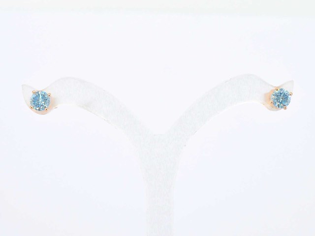 Rosegouden oorbellen diamant blauw - afbeelding 2 van  7
