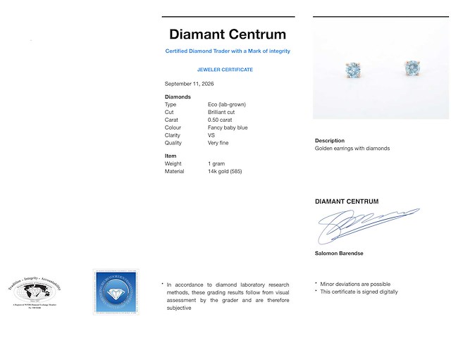 Rosegouden oorbellen diamant blauw - afbeelding 3 van  7