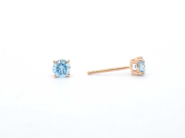 Rosegouden oorbellen diamant blauw - afbeelding 4 van  7