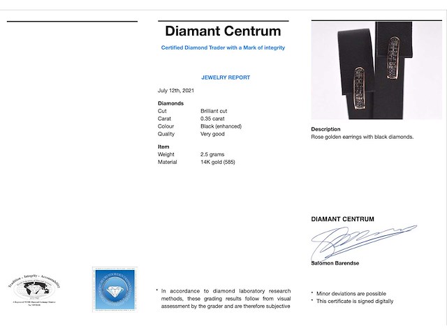 Rosegouden oorbellen met zwarte diamant - afbeelding 4 van  10