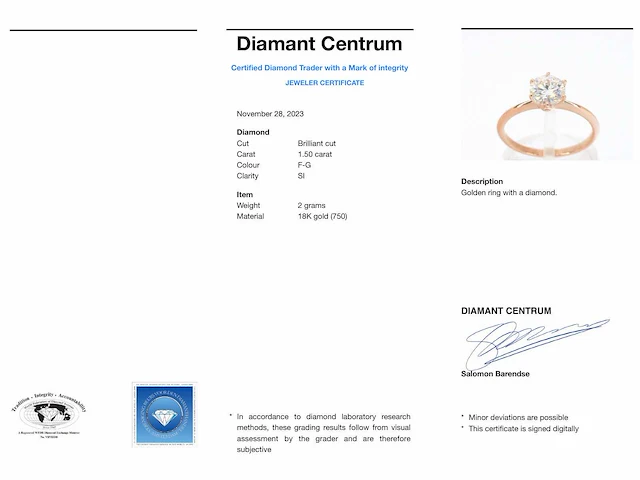 Roségouden ring briljant 1.50 ct - afbeelding 3 van  11
