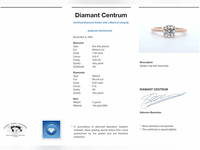 Rosegouden ring diamant 1.00 ct - afbeelding 3 van  11