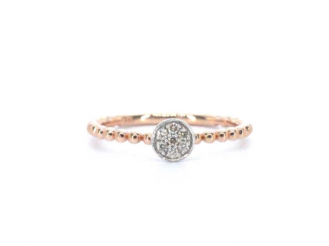 Rosegouden ring met centraal een rondje vol gezet met diamanten - afbeelding 1 van  9