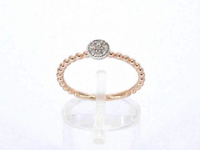 Rosegouden ring met centraal een rondje vol gezet met diamanten - afbeelding 6 van  9